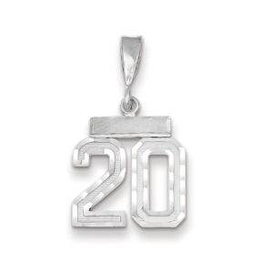 14k White Gold, Varsity Collection, Small D/C Pendant, Number 20