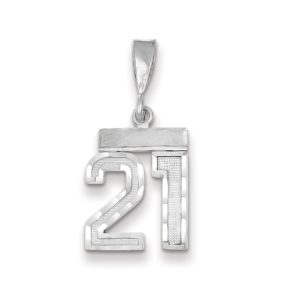 14k White Gold, Varsity Collection, Small D/C Pendant, Number 21