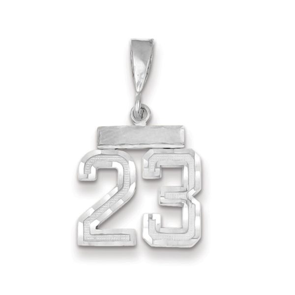 14k White Gold, Varsity Collection, Small D/C Pendant, Number 23