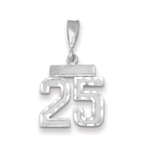 14k White Gold, Varsity Collection, Small D/C Pendant, Number 25