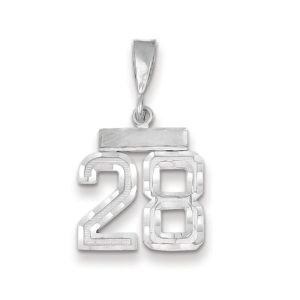 14k White Gold, Varsity Collection, Small D/C Pendant, Number 28