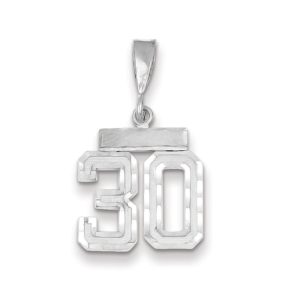 14k White Gold, Varsity Collection, Small D/C Pendant, Number 30