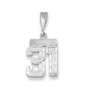 14k White Gold, Varsity Collection, Small D/C Pendant, Number 31