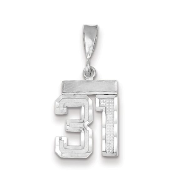 14k White Gold, Varsity Collection, Small D/C Pendant, Number 31