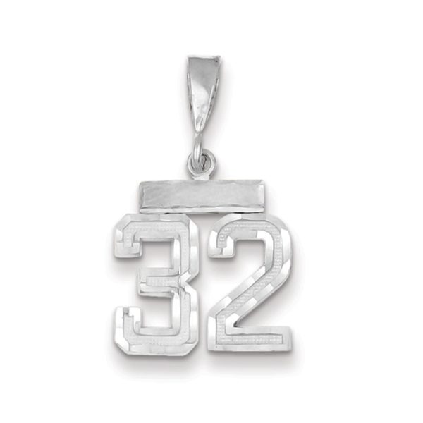 14k White Gold, Varsity Collection, Small D/C Pendant, Number 32