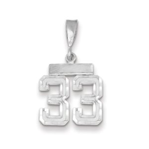 14k White Gold, Varsity Collection, Small D/C Pendant, Number 33