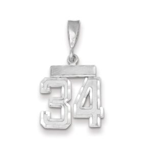 14k White Gold, Varsity Collection, Small D/C Pendant, Number 34