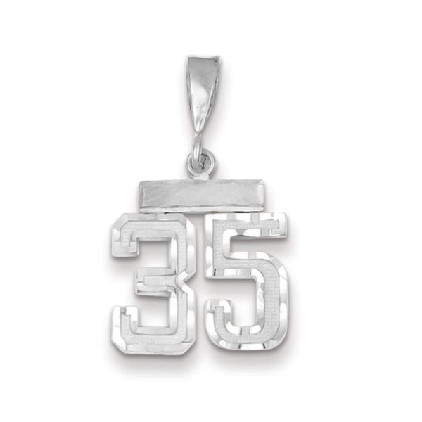 14k White Gold, Varsity Collection, Small D/C Pendant, Number 35