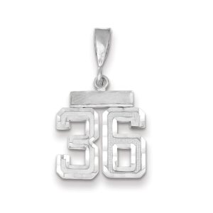 14k White Gold, Varsity Collection, Small D/C Pendant, Number 36