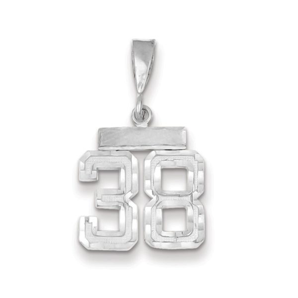 14k White Gold, Varsity Collection, Small D/C Pendant, Number 38