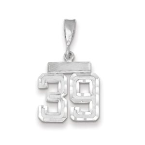 14k White Gold, Varsity Collection, Small D/C Pendant, Number 39