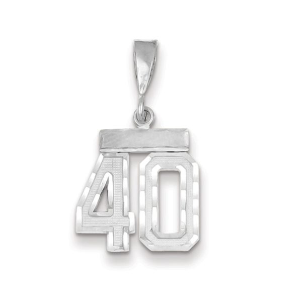 14k White Gold, Varsity Collection, Small D/C Pendant, Number 40