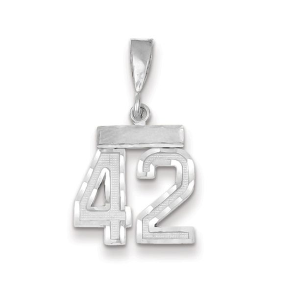 14k White Gold, Varsity Collection, Small D/C Pendant, Number 42