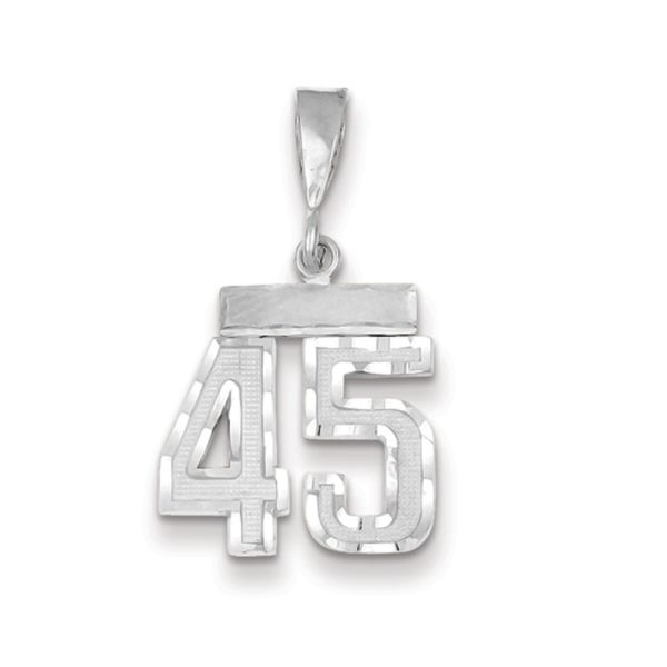 14k White Gold, Varsity Collection, Small D/C Pendant, Number 45