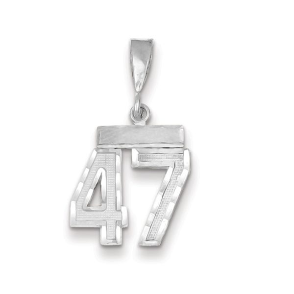 14k White Gold, Varsity Collection, Small D/C Pendant, Number 47