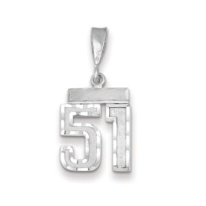 14k White Gold, Varsity Collection, Small D/C Pendant, Number 51