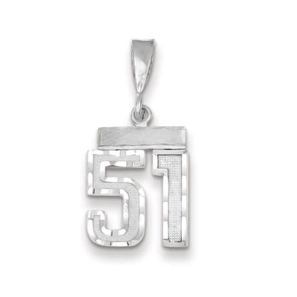 14k White Gold, Varsity Collection, Small D/C Pendant, Number 51