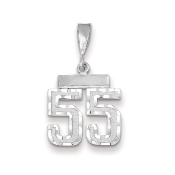 14k White Gold, Varsity Collection, Small D/C Pendant, Number 55