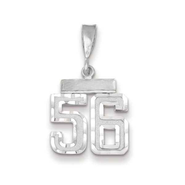 14k White Gold, Varsity Collection, Small D/C Pendant, Number 56