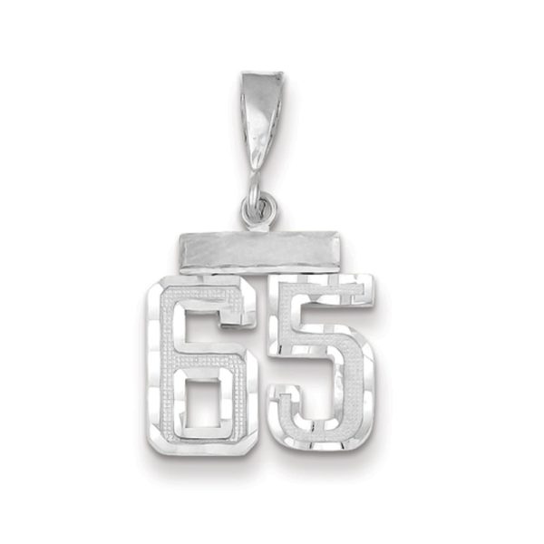 14k White Gold, Varsity Collection, Small D/C Pendant, Number 65