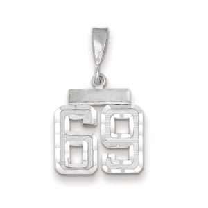 14k White Gold, Varsity Collection, Small D/C Pendant, Number 69