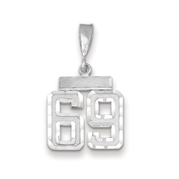 14k White Gold, Varsity Collection, Small D/C Pendant, Number 69