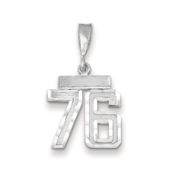 14k White Gold, Varsity Collection, Small D/C Pendant, Number 76