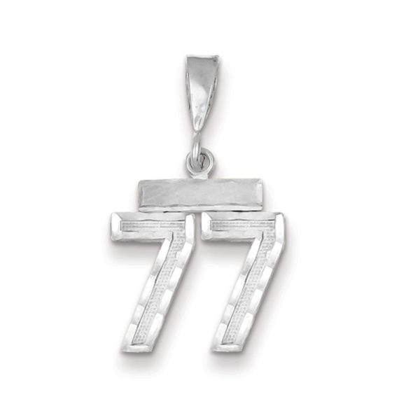 14k White Gold, Varsity Collection, Small D/C Pendant, Number 77