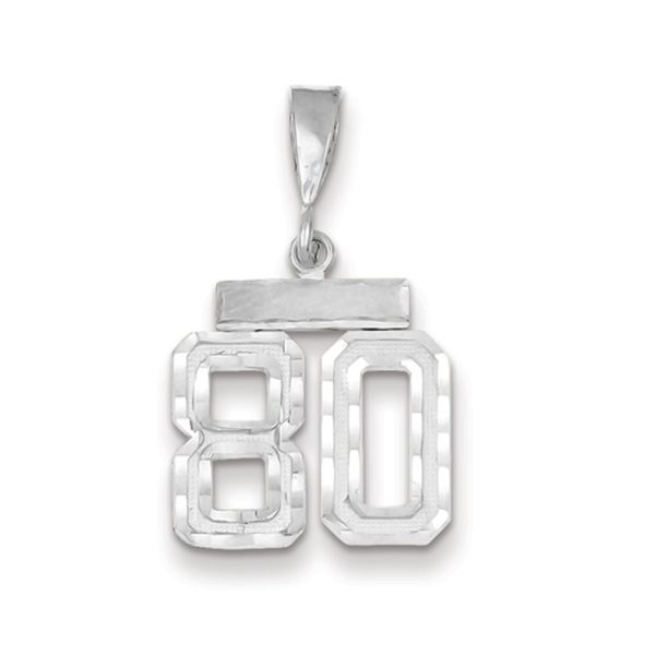 14k White Gold, Varsity Collection, Small D/C Pendant, Number 80