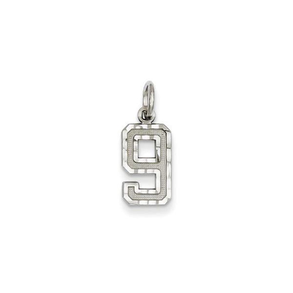 14k White Gold, Varsity Collection, Small D/C Pendant, Number 9