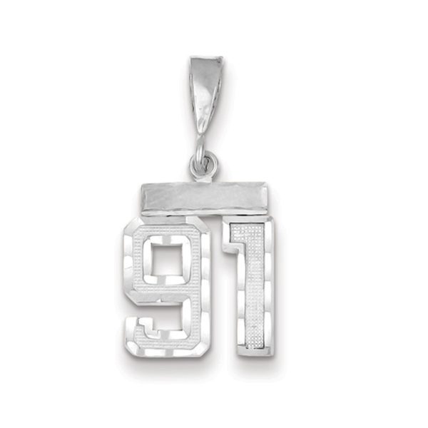 14k White Gold, Varsity Collection, Small D/C Pendant, Number 91