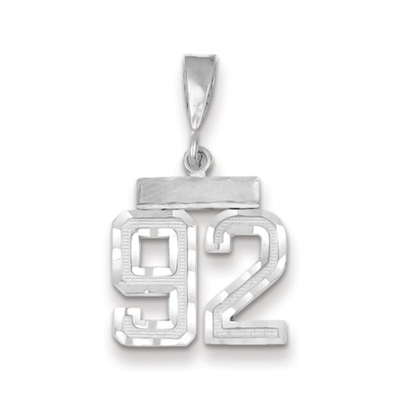 14k White Gold, Varsity Collection, Small D/C Pendant, Number 92