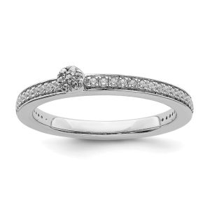 14k White Gold, White Topaz & 1/8 Ctw Diamond Stackable Ring, Size 8