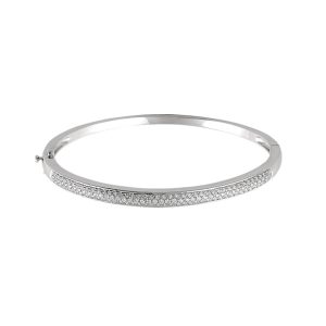 14k White Gold & 1 Ctw Diamond 4.5mm Hinged Bangle Bracelet