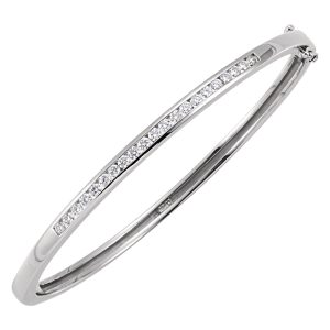 14k White Gold & 5/8 Ctw Diamond 3mm Hinged Bangle Bracelet