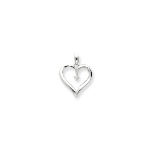 14k White Gold and .05 Carat Diamond Accented Heart Pendant - 17mm