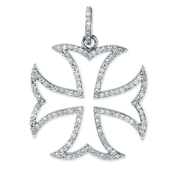 14k White Gold and Diamond Maltese Cross Pendant