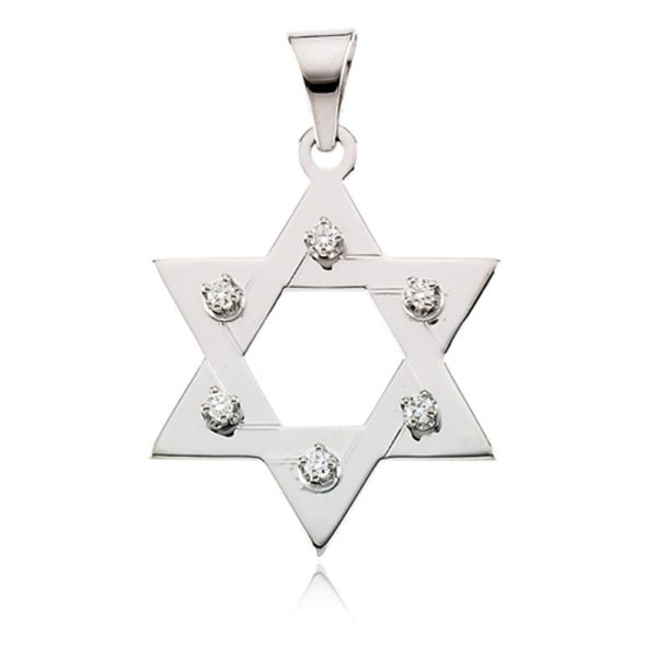 14k White Gold and Diamond Star of David Pendant, 19mm