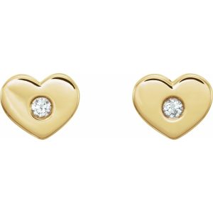 14k Yellow Gold .06 Ctw Diamond Small Heart Post Earrings, 8 x 6mm