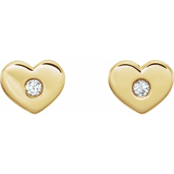 14k Yellow Gold .06 Ctw Diamond Small Heart Post Earrings, 8 x 6mm