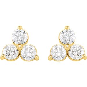 14k Yellow Gold 1 Ctw Diamond Three-Stone Post Earrings, 10 x 9mm