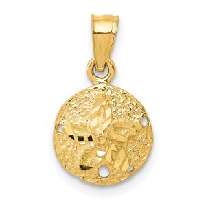 14k Yellow Gold 10mm Diamond Cut Sand Dollar Pendant