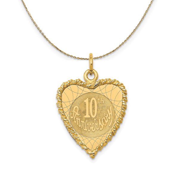 14k Yellow Gold 10th Anniversary Rope Heart Necklace - 18 In