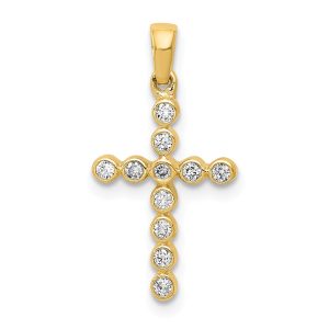 14k Yellow Gold 1/10 Ctw Diamond Small Cross Pendant, 10 x 20mm