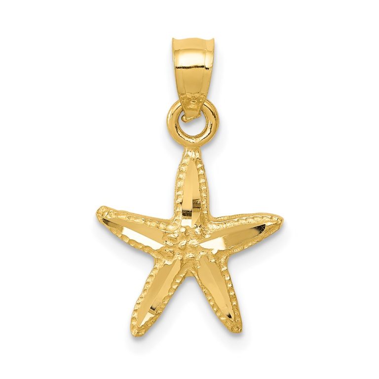 14k Yellow Gold 12mm Diamond Cut Starfish Pendant