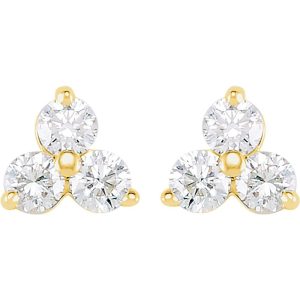 14k Yellow Gold 1/3 Ctw Diamond Three-Stone Post Earrings, 6 x 5.5mm