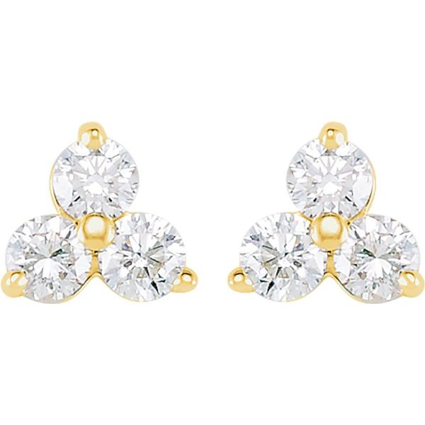 14k Yellow Gold 1/3 Ctw Diamond Three-Stone Post Earrings, 6 x 5.5mm