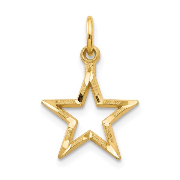 14k Yellow Gold 13mm Diamond Cut Open Star Pendant