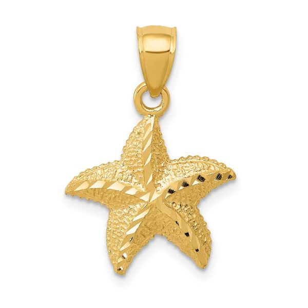 14k Yellow Gold 15mm Diamond Cut Starfish Pendant