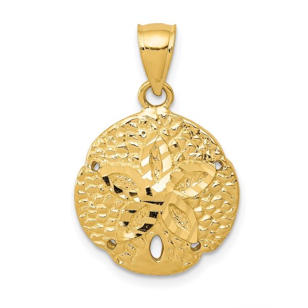 14k Yellow Gold 15mm Diamond Cut and Textured Sand Dollar Pendant